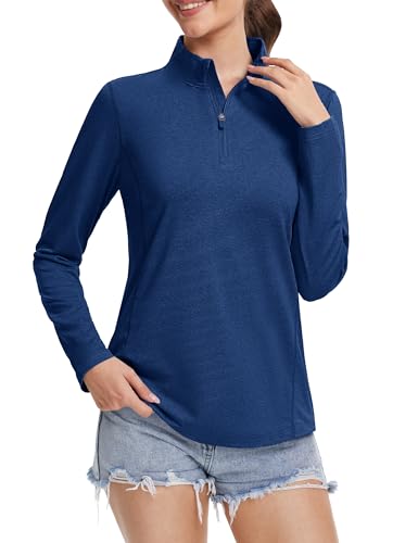 MAGCOMSEN Women's Long Sleeve Shirts 1/4 Zip Pullover UPF 50+ Sun Protection Quick Dry Hiking Athletic Workout Tops