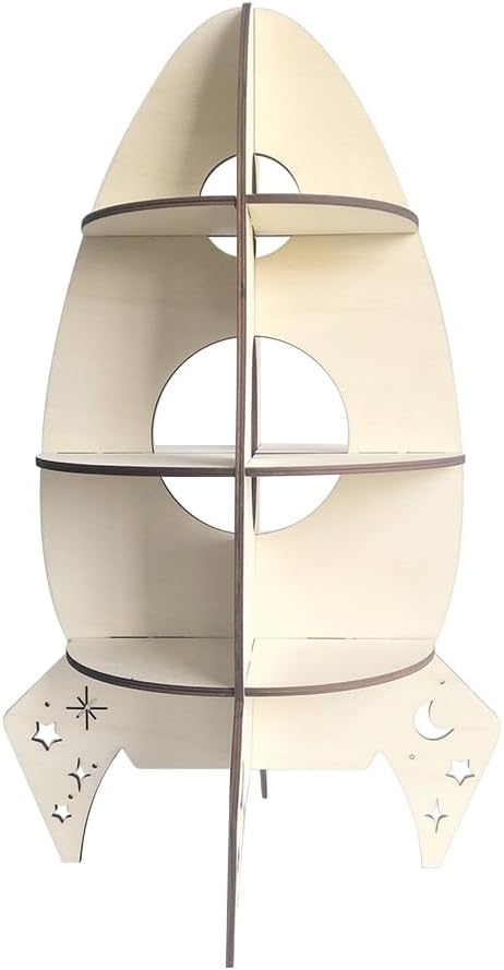 Wooden Rocket Shape Shelf 20 Inch Creative Bracket Organizer Stand for Kids Room Decor Party and Housewarming