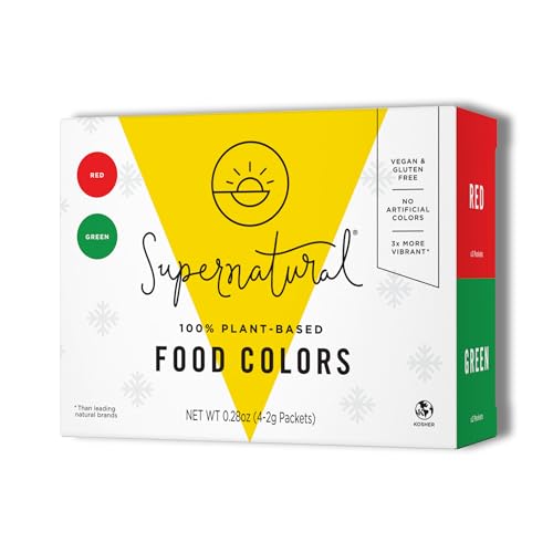 Supernatural Plant-Based Food Coloring - Red & Green Natural Food Dye Powders, Hyper-Concentrated, Vegan, No Artificial Dyes for Holiday Baking (4 Packets)