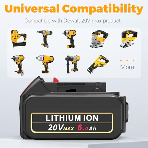 Image of Futurebatt 6.0Ah 20V Max Battery for DEWALT Lithium Battery Replacement for Dewalt 20 Volt Tools DCB206 DCB205 DCB204 DCB203 DCB201 DCB200 DCB181 DCB180 DCD DCF DCG DCS Series (Pack 4)