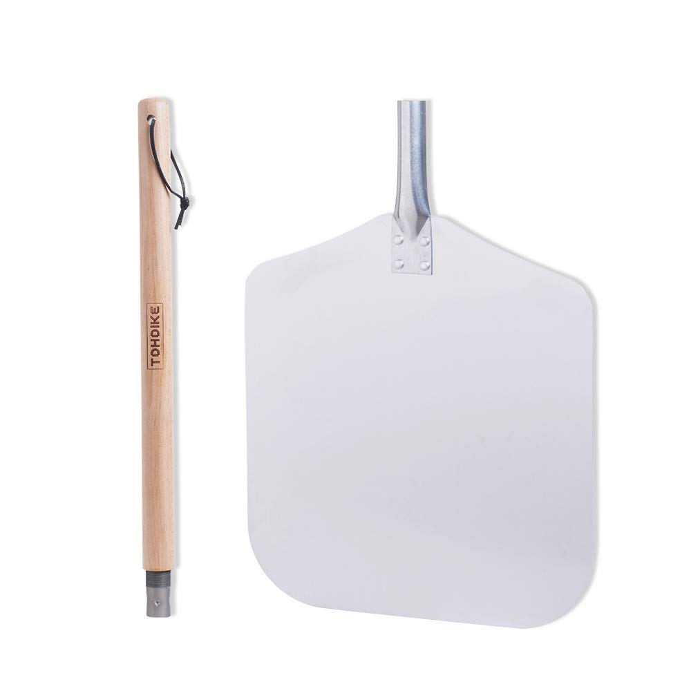 TDHDIKE Pala de pizza de aluminio de alta calidad con mango de haya desmontable, 12 x 32.5 pulgadas, conveniente para almacenar, buen ayudante para hornear, pizza casera y pan