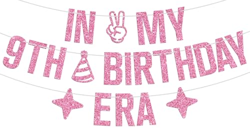 NARLOPI In My 9th Birthday Era Pink Glitter Banner, 4 Inches, Party Decoration for Girl's Birthday
