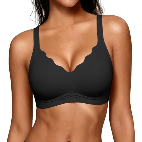 Image of As Fairy Wireless Bras for Women Full Coverage Seamless Scalloped Push Up No Underwire Everyday Bra with Air Holes