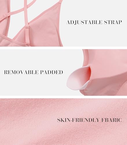 Image of Deep V-Neck Adjustable Women's Sports Bra | Wireless Longline Strappy Criss Cross Padded Spaghetti Straps Light Impact Workout Yoga Crop Top