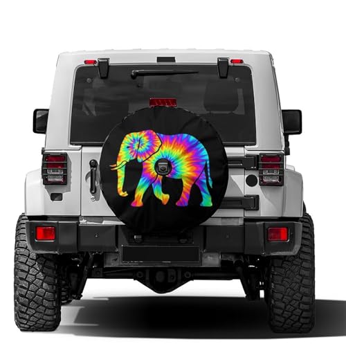 Image of Delerain Tie Dyed Elephant Spare Tire Cover with Backup Camera Hole Wheel Protectors Sun Protector Waterproof for RV Trailer RV SUV Truck and Many Vehicle(16 Inch for Diameter 29 inch-31 inch)