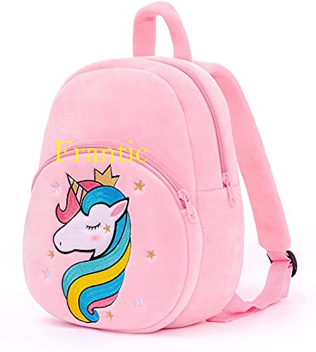 Image of Frantic Boy's Girl's Soft Velvet Plush Unicorn, Elephant Car Animal Cartoon School Bag (Pink, Grey, 2 To 5 Years)