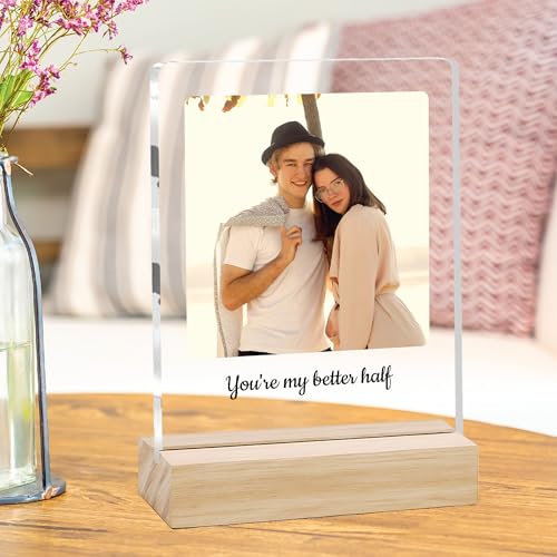 Image of Giftplease Customized Photo Frame with Wooden Stand | Transparent | Personalized Couple Picture Frame Gift for Girlfriend, Boyfriend, Husband, Wife |Anniversary, Wedding, Valentine s Day C 03