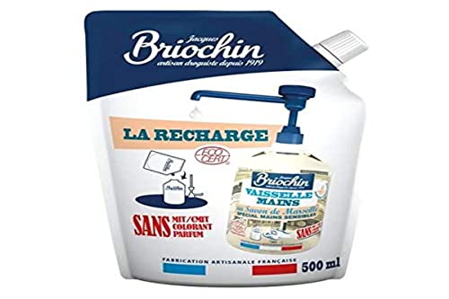 Jacques Briochin Recharge Liquide Vaisselle et Mains Spécial Peaux Sensibles ECOCERT 500 ml Hypoallergénique Sans colorant Sans parfum et Sans MIT/CMIT Cover