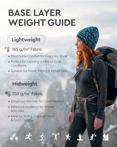Image of MERINNOVATION Merino Wool Base Layer Set for Women 100% Merino Wool Thermal Underwear Sets Lite - Midweight Top Tank Bottom