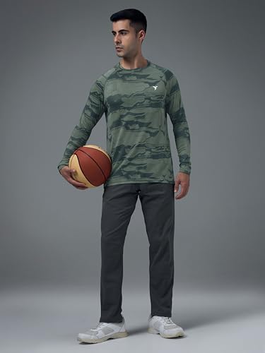 Image of TECHNOSPORT Men's Slim Fit All Over Print Jacquard Crew Neck Full Sleeve T-Shirt, Quick Dry Activewear Tee with UPF 50+ Sun Protection for Gym, Running, Sports & Everyday Wear
