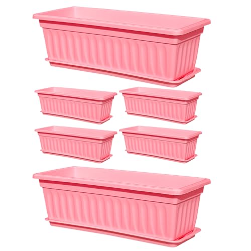 Generisch Scatole per fiori da finestra, per esterni, per finestre, per pianificatori, 6 contenitori resistenti alle intemperie, fori di drenaggio integrati per balconi della cucina da giardino