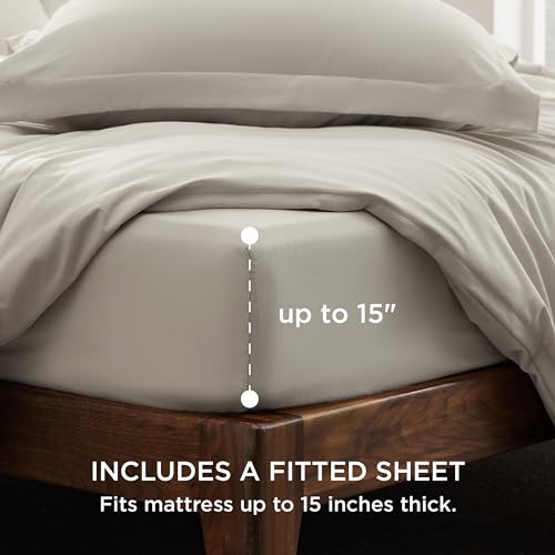 Image of Bedsure Duvet Cover Full Size with Fitted Sheet - 4 Pieces Prewashed Polyester Extra Soft Bedding Set, Includes 1 Duvet Cover 80x90 Inches with Zipper Closure, 2 Pillow Shams, 1 Fitted Sheet, Linen