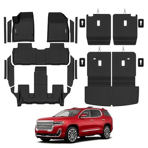 Naibeve Floor Mats for 2017-2023 GMC Acadia 6 Seats (2nd Row Captain Seats) - All Weather for GMC Acadia Floor Mats & Cargo Mat & 2nd & 3rd Row Backrest Mats & Door Sill Guards