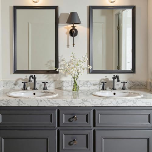 Hurran 8 Inch Widespread Bathroom Sink Faucet Matte Black, 3 Hole 2 Cross Handles Classic Vintage Antique Faucet with Metal Pop Up Drain and Supply Hoses for Vanity, RV, Farmhouse