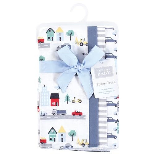 Image of Hudson Baby Unisex Baby Cotton Poly Flannel Burp Cloths, City Life 4 Pack, One Size