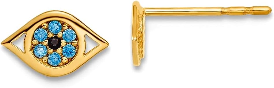 14k Solid Yellow Gold Multi-colored Cubic Zirconia Eye Post Earrings 5.2mm long Stud Earring for Women