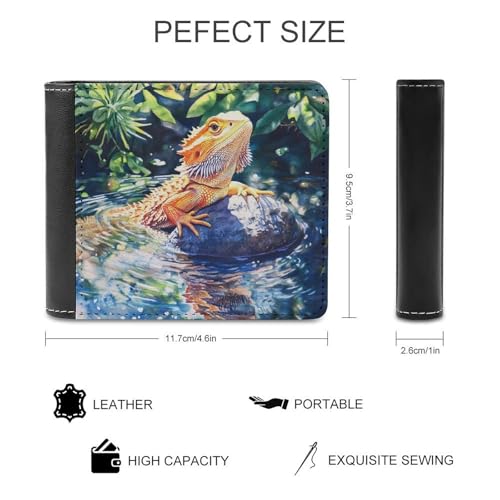 Bearded Dragon on Rock Fashion Bifold Wallets for Men Women Slim & Thin Credit Card Holder Wallet Purse2