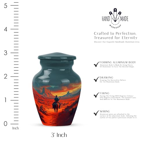 Image of Cowboy Urn- Small Urn for Human Ashes Keepsake - Urn for Ashes Adult Male - Urn for Ashes for Women - Cremation Keepsakes for Ashes - Size 3 Inch, Pack of 1