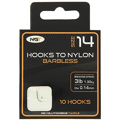 x10 NGT Barbless Hooks to Nylon in Size 14