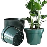 10 Pack Green Plastic Planter Pots, 10 Inch Thick with Multiple Drainage Holes, for Herbs, Strawberries, Flowers - Indoor/Outdoor