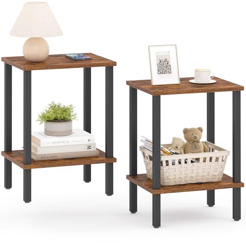 TUTOTAK End Table, Set of 2, Side Table, Nightstand, 2-Tier Storage Shelf, Sofa Table for Small...