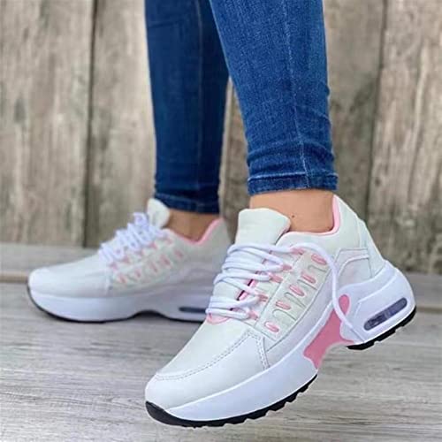 VGOLS Women's Platform Sneakers Fashion Lace Up Wedge Chunky Bottom High Heels Anti Skid Breathable Walking Shoes Slip On Walking Driving Play Work Shoes