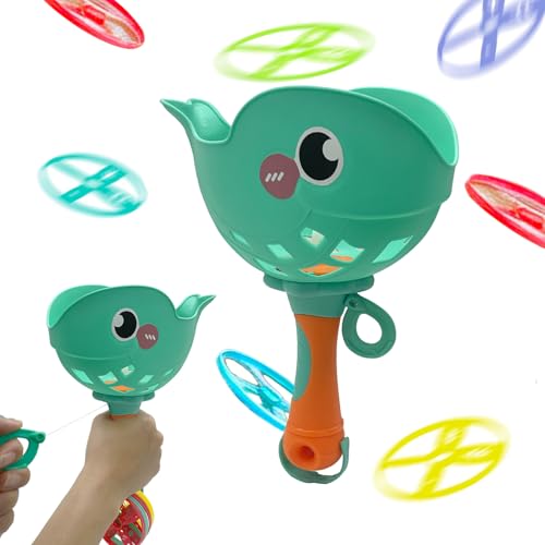 Flying Disc Launcher im süßen Wal Design, Propeller Spielzeug Set mit 32 Flugscheiben, Outdoor Spielzeug für Kinder ab 3 4 5 6 Jahren, Fliegende Untertassen Gartenspielzeug für draußen (Grün)