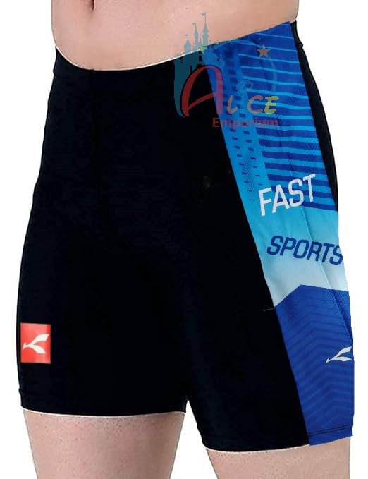 Unisex Long Swimming Trunk for Men and Boys | Swimming Shorts for Men | Swimming Costume for Men and Boys (Black Trunk with Assorted Print, Plz Refer Size Chart)