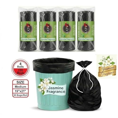 Image of KATS GLOBAL Premium (Jasmine Fragrance) Scented Garbage Bags | Medium 19 X 21 Inches | 120 Bags (30 Bags X 4 Rolls) | Dustbin Bag /Trash Bag | (Black) - Easy Dispensing