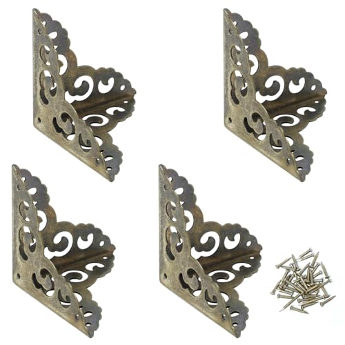 Image of Metal Corner Protector - 4 Pcs Metal Furniture Corner Protectors for Tables, Cabinets & Shelves, Decorative Safety Covers for Damaged Corners