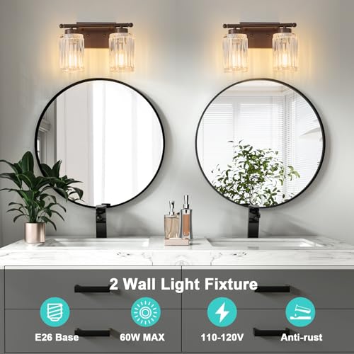 Image of 2 Light Bathroom Light Fixtures Modern ORB 12 Inch Vanity Lights for Bathroom Lighting Fixtures Over Mirror with Thickened Glass Shade for Cabinet Mirror Bedroom Hallway