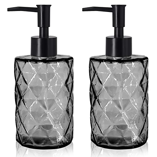 Nuscen 330ml Seifenspender Schwarz, Seifenspender Glas,Pumpspender,Pumpe aus schwarzem Glas und Plastik,für Geschirrspülmittel,Flüssigseifen(Schwarz X2) Cover