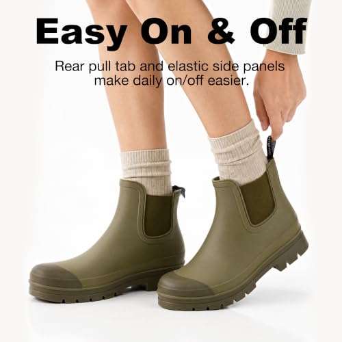 Image of planone Women's Fashion Waterproof Short Chelsea Rain Boots Durable Non Slip Ankle Rubber Boots Work Booties Lightweight Outdoor Garden Shoes with Removable Insole