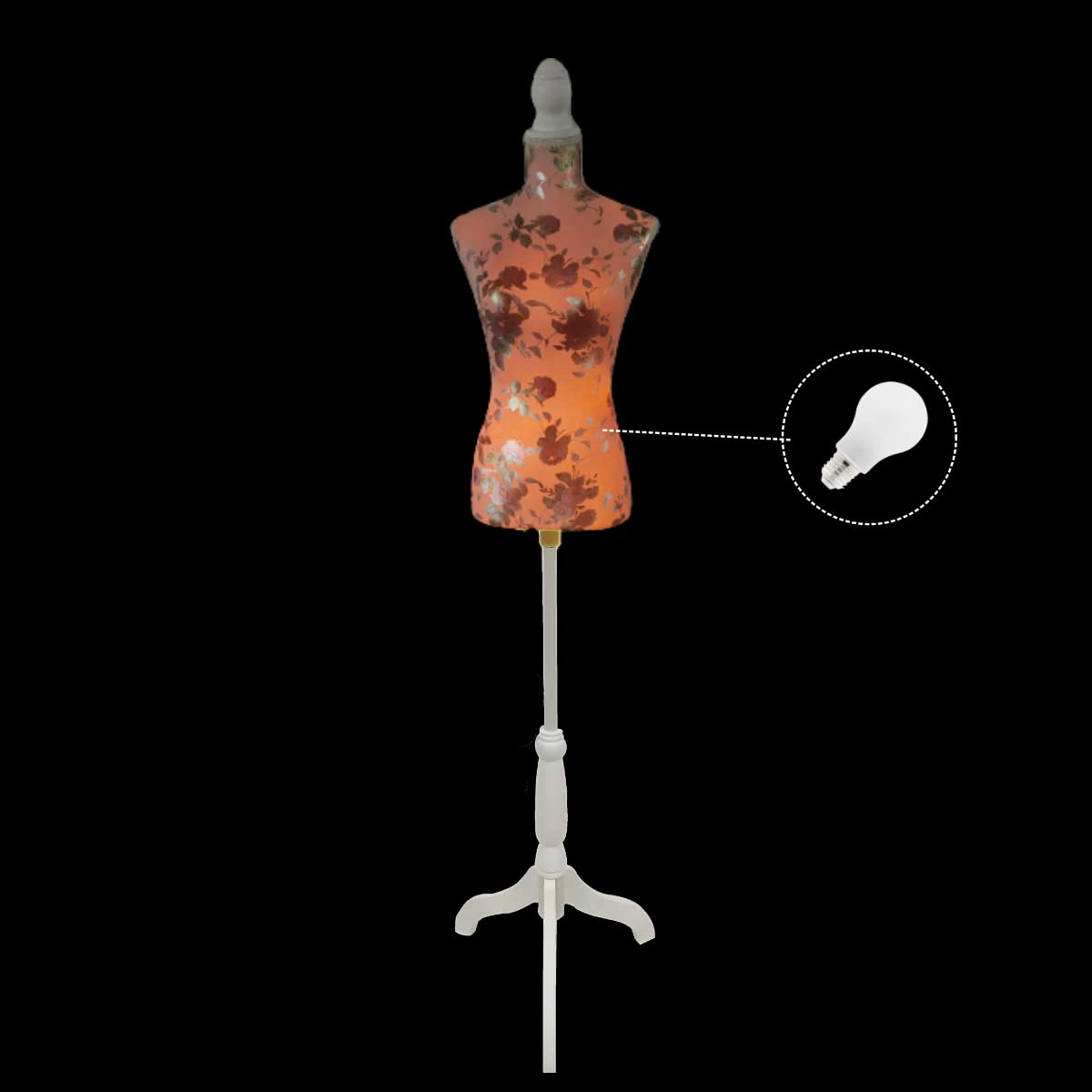 Buste Mannequin Femme Imprimé Rose Avec Pied Réglable – Torse Couture Décoratif Hauteur 130-168 Cm, Idéal Vitrine Et Dressing