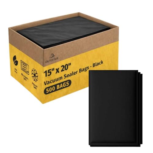 OutOfAir 15" x 20" Black Vacuum Sealer Bags 500 Bags (Bulk Case, Black) - Heavy Duty 7-Layer 4 Mil Plastic, Commercial Grade, BPA Free, Food Safe, Fits All Vacuum Sealer Machines, Sous Vide