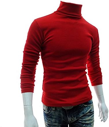 Mens Casual Basic Knitted Turtleneck Slim Fit Pullover Thermal Sweaters,red XXL