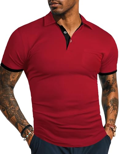 Camiseta polo para hombre KUYIGO, corte slim, de algodón, casual con cuello abotonado y bolsillo en el pecho, ideal para oficina, golf, viajes o uso diario miniatura 1