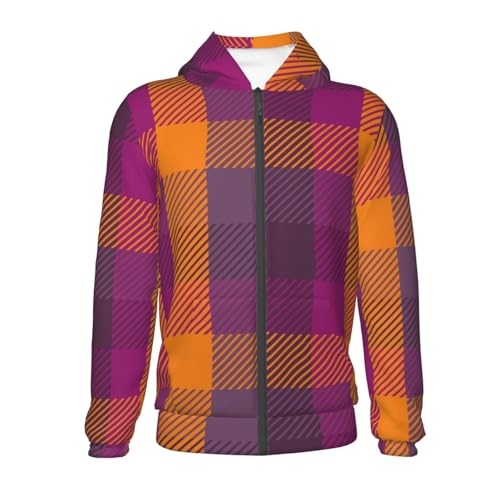 Purple Yellow Buffalo Plaid Kid Hoodies Boys Zip Up Sweatshirts Girls Pullover with Pocket2