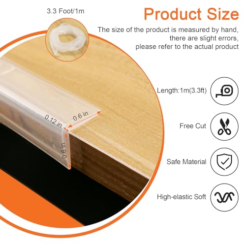 Image of Edge Protector 100% Silicone, Baby Proofing Clear Table Corners Guards, Pre-Taped Adhesive Soft for Kids Proof Safety, Child Table Wall Furniture Bumper, Wall Corner Cover, 0.6x0.6in, 3.3 Foot