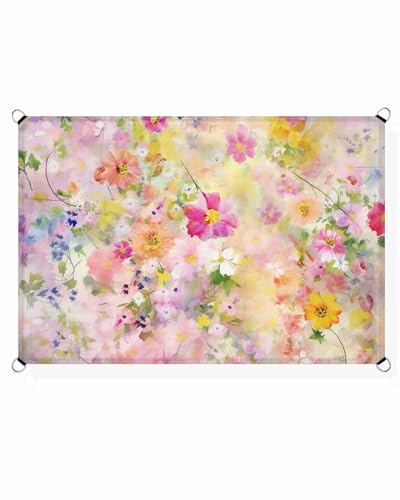 Abstract Flower Painted Sun Sail Shades Rectangle Canopy,Sunlight Block Heavy Duty Curved Backyard Shade Cover, Waterproof Sun Shades for Patios Garden Pergola Outdoor,12'x16' Botanical Vintage Floral