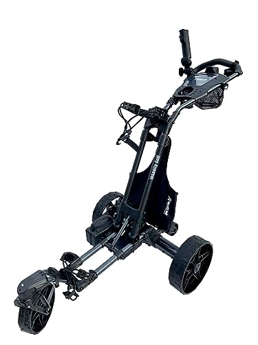 INSANITY GOLF New Model G2 360 Swivel Front Wheel Electric Golf Trolley/Cart with Remote Control, Carbon Fiber Wrapped, Lithium Battery, Gyroscope & Slope Control -Black cart & Black Wheels