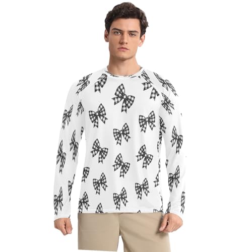 Bulletgxll Plaid Bows Men's Sun Protection Shirts UPF 50+ Long Sleeve UV Rash Guard Quick Dry Swim Shirts