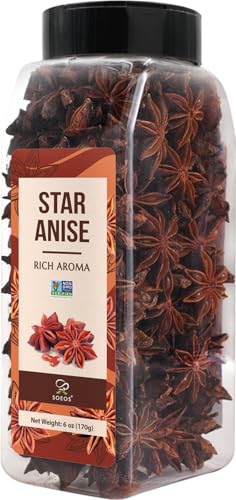 Soeos Star Anise, Star Anise Whole, Ainsie Seeds for bakeing and tea 6oz (170g)