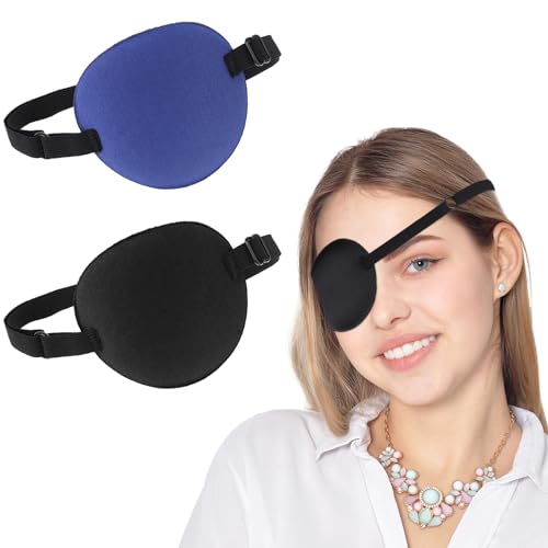 2 parches ajustables 3D suaves para el ojo derecho o izquierdo, reutilizables, cubierta de ojo médico, máscara opaca de pirata negra para ambliopía, estrabismo, ojo perezoso, adultos, disfraz temático