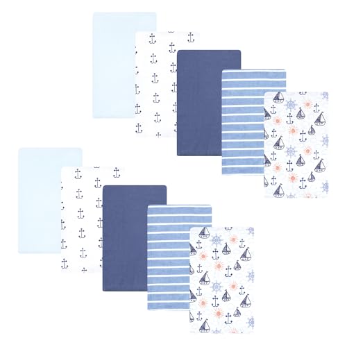 Image of Hudson Baby Cotton Flannel Burp Cloths 10-Pack, Sunshine And Sailboats, One Size