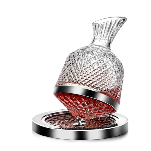 Uxsjakjsd Decantador de Vino Tinto 50oz/1500ml, Decantador de Jarra de Vino Hecho de Cristal Sin Plomo, Decantadores Giratorios de 360° para Whisky