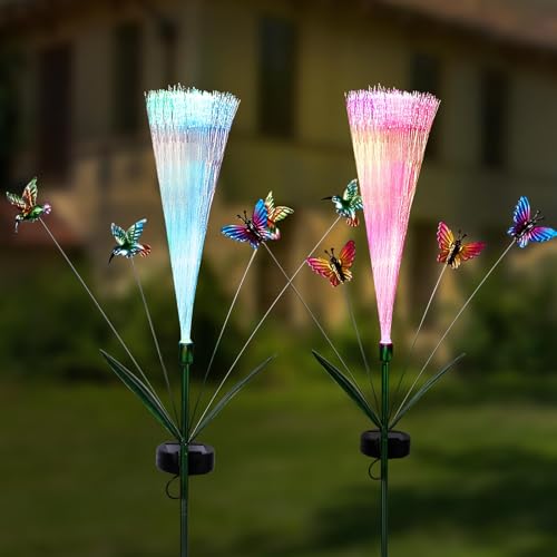 Image of Elegant and Luminous Fiber Optic Lights-Solar Garden Lights for Stunning Garden Decor, Featuring Bright LED Colors and Graceful Butterfly Details