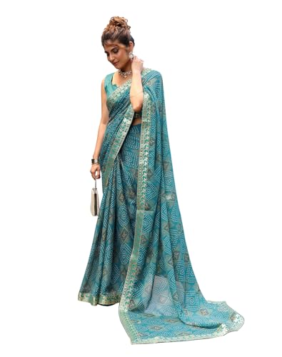 Image of Yashika Women's Georgette Saree with Lace |Solid Digital Printed Patola Saree for Women