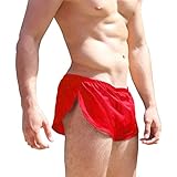 Men's Split Side Short Shorts Sexy Breathable Large Split Sides Mesh Athletic Shorts Red XL