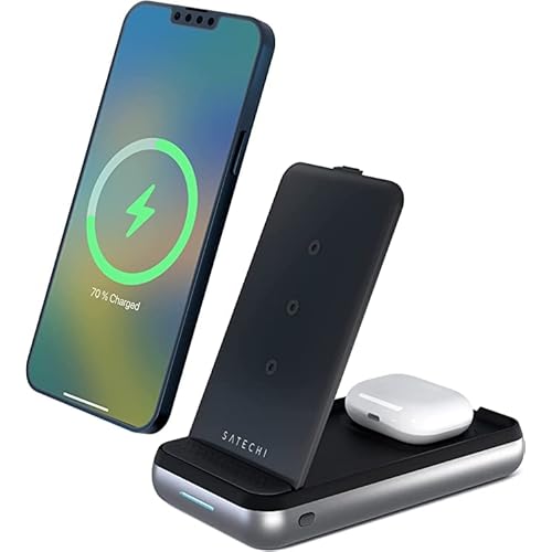 Immagine del prodotto SATECHI Supporto Caricatore Duo Wireless e Power Bank da 10.000 mAh - Power Bank Portatile - Stand di Ricarica Wireless 3 in 1 Per iPhone 15/14/13/12/11/X, AirPods Pro e AirPods Gen 3/2, M2/M1 iPad